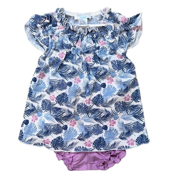 Feather Baby 3-6 Months Dress Pima Cotton‎ Floral Palms Print Top & Diaper Cover - Picture 1 of 7